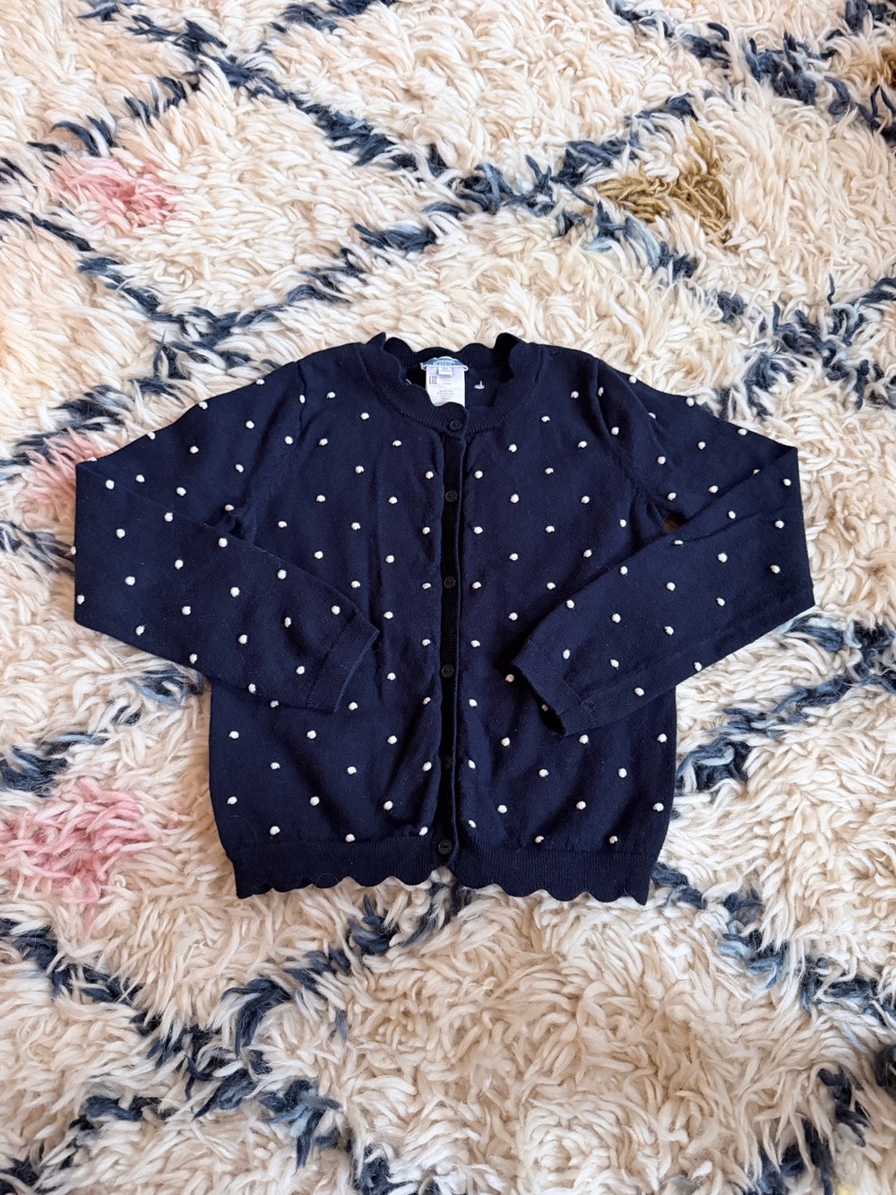 Jacadi Navy Blue Cardigan with White Polka Dots